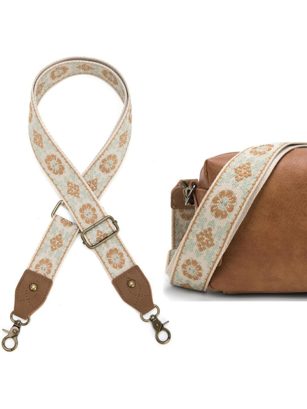 Adjustable Cowhide Purse Strap - 1.5" Wide Jacquard Embroidery Crossbody